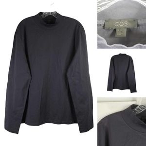 Cos Long Sleeve Shirt Mock Neck Blue Gray Size XL Cotton Stretch Simplistic